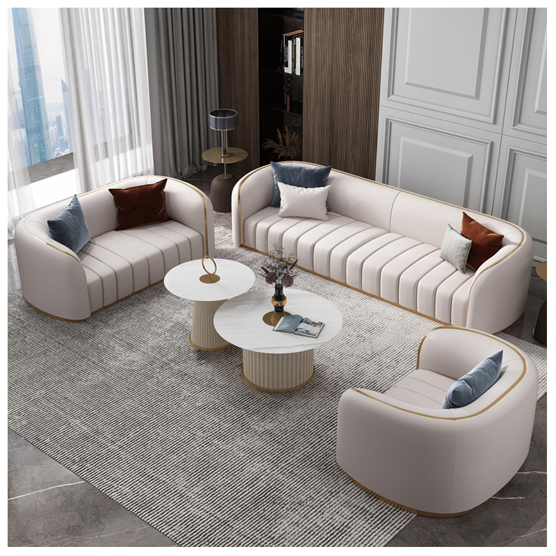 Luxury elegant design stainless steel u shape sofa living room furniture velvet white sofa set furni