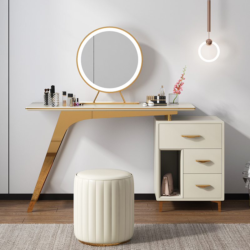 2021 factory Modern art luxurious bedroom white mirrored dresser with mirror led lights set vanity d