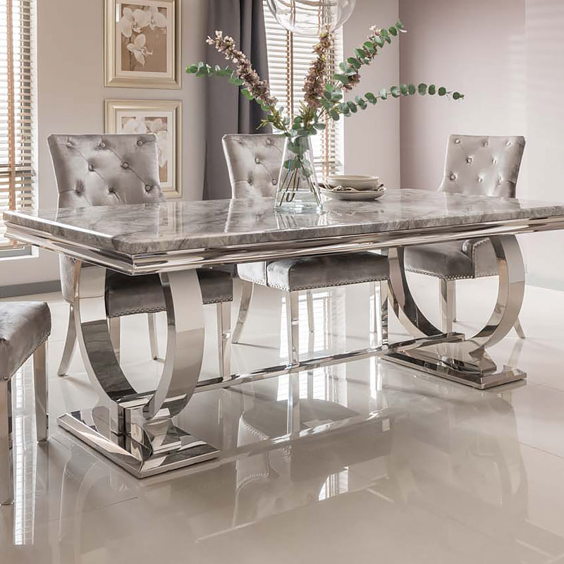 Modern Marble Top Dining Table Silver Chrome Stainless Steel Dining Table Set For Home Restaurant Fu