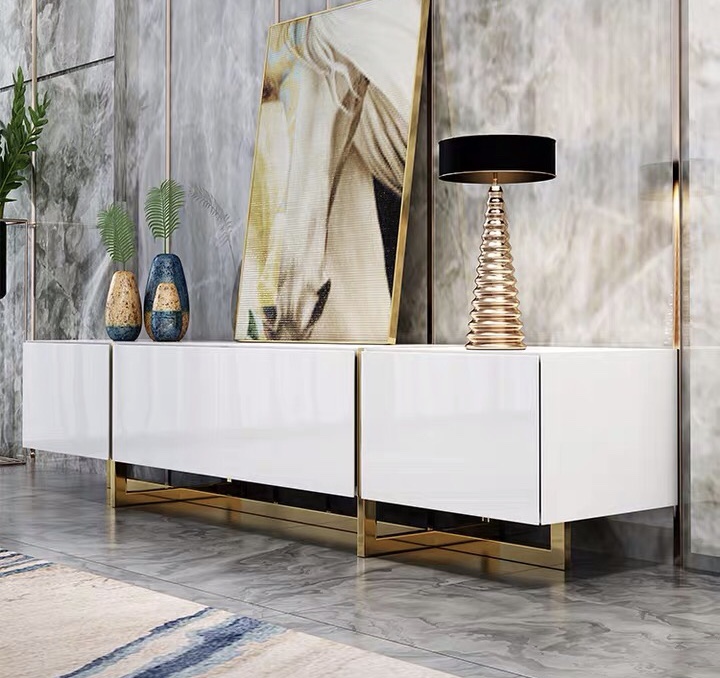 Luxury white black modern home furniture living room furniture stainless steel tv table stand unit c