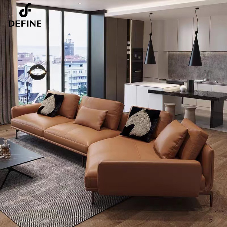 Brown new arrival leather sofa with arm 3 seater living room sofa set furniture