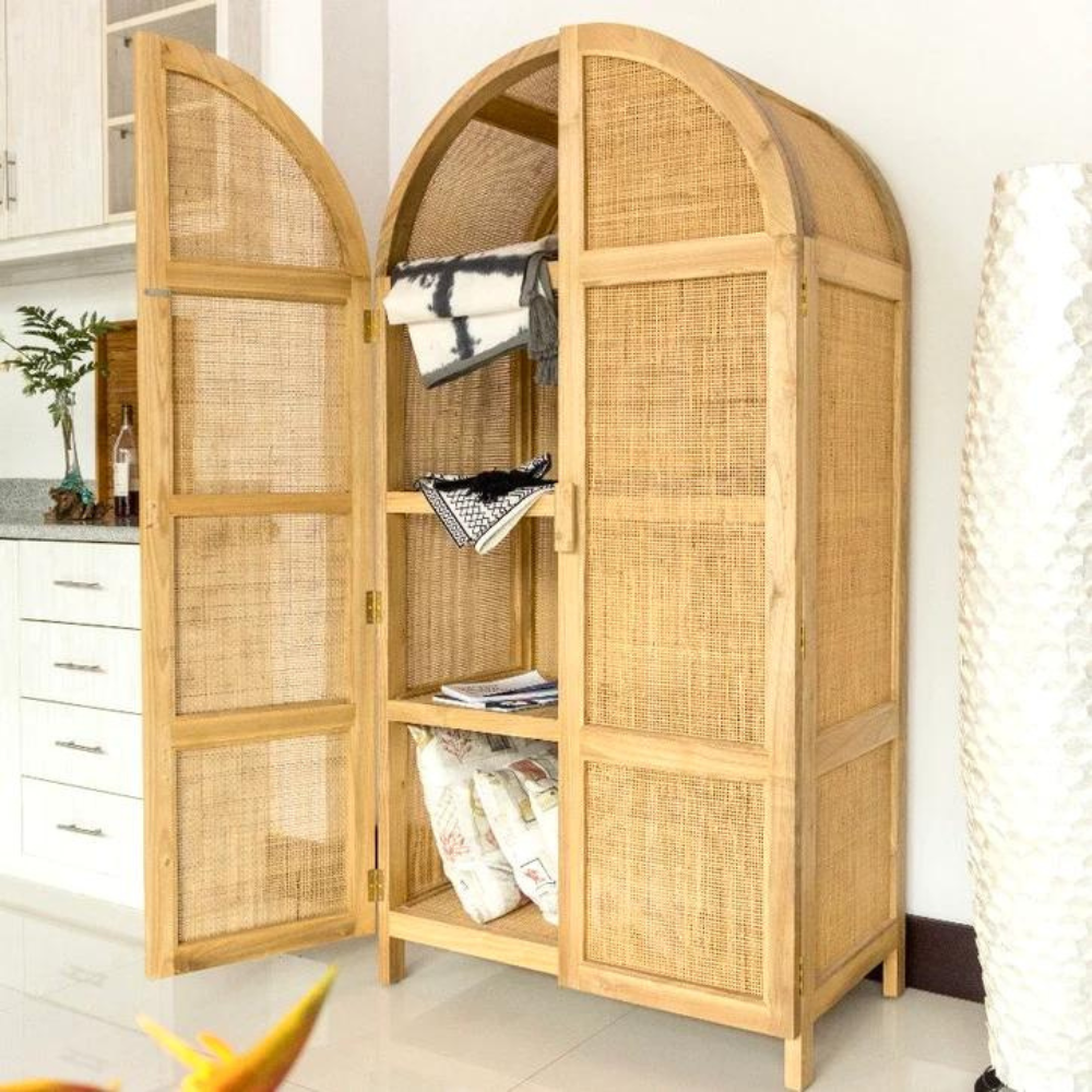 Home Furniture Teakwood and Rattan Material Contemporary Design Style Natural Color Wardrobes From I