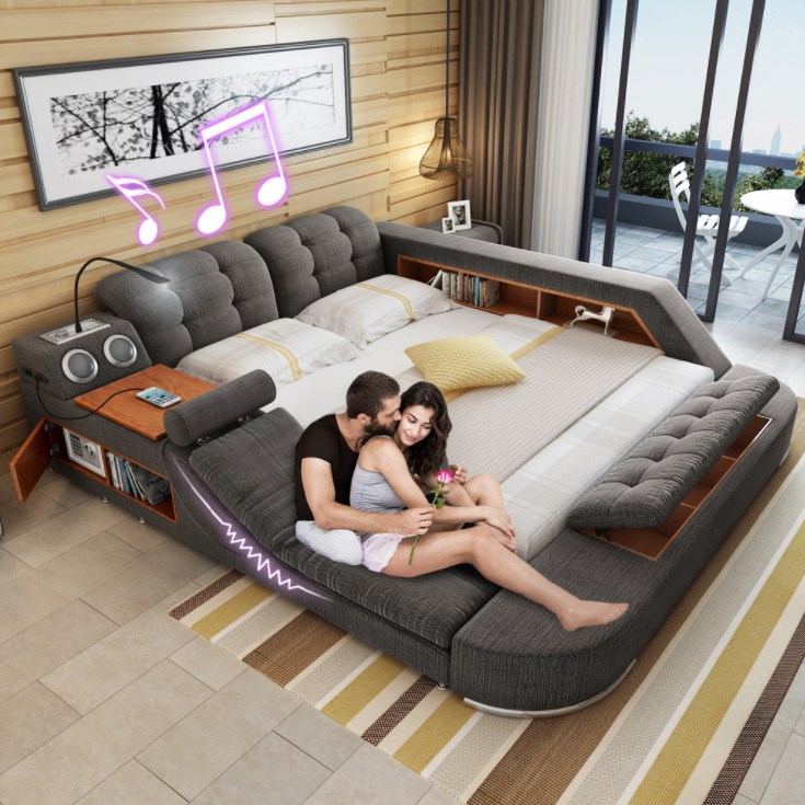 Bedroom Furniture Leather And Fabric Bedroom Sets Smart Function Massage Beds For Home Hotel