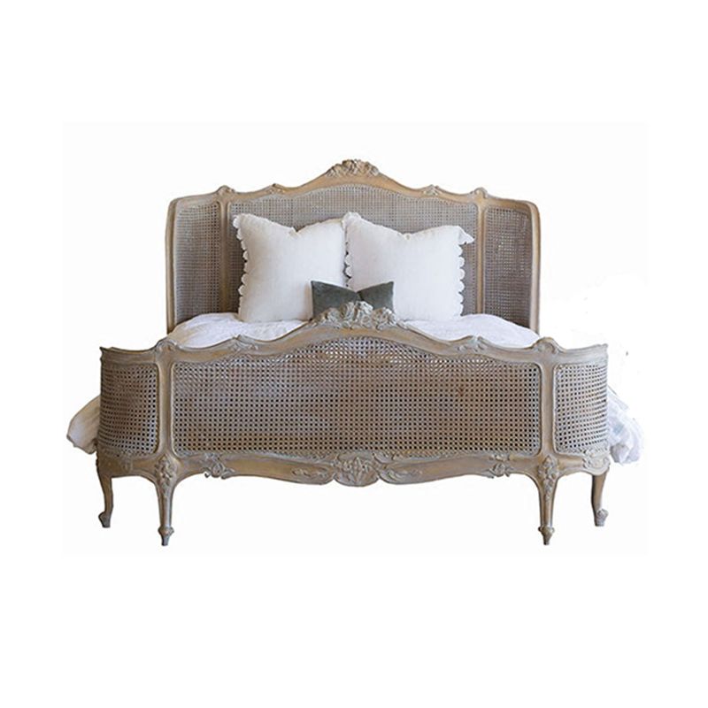 French bedroom classic wood antique king-size carved rattan bed custom furniture