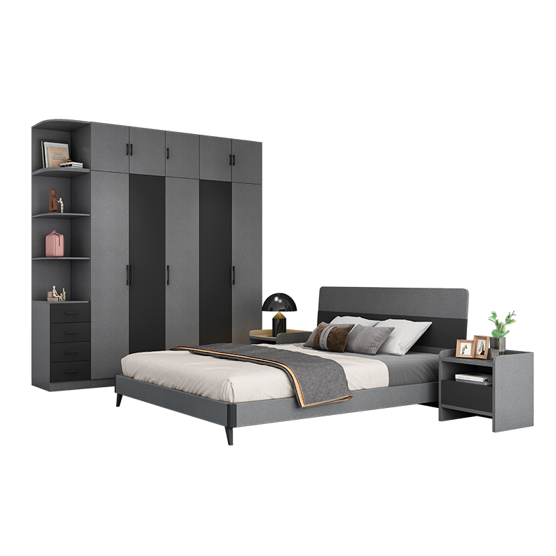 Hot Sale 2022 Elegant Dark Grey Modern Bedroom Furniture Full Bedroom Set Wooden Bed With Storage Dr