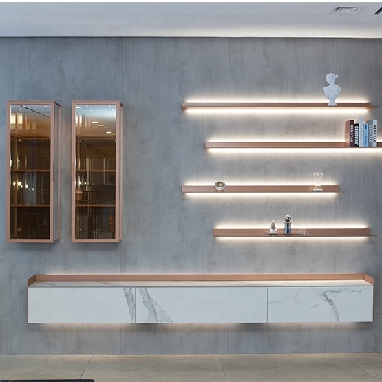 2022 Luxury Modern White TV Stands with aluminium shelves and drawers home furniture in living room