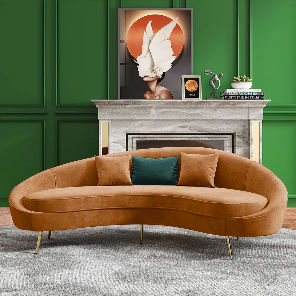 Modern Velvet Curved Sofa 3-Seater Sofa Stainless Steel Leg Living Room Couch For Home Hotel Furnitu