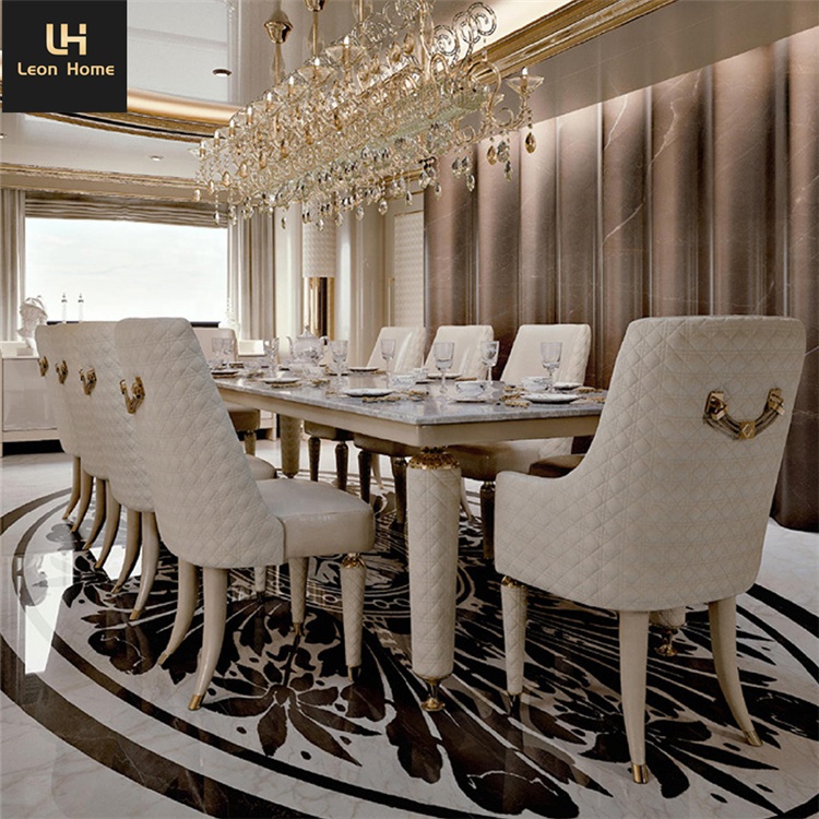 Hot selling luxury design artificial marble dining table set 10 seater dining room furniture