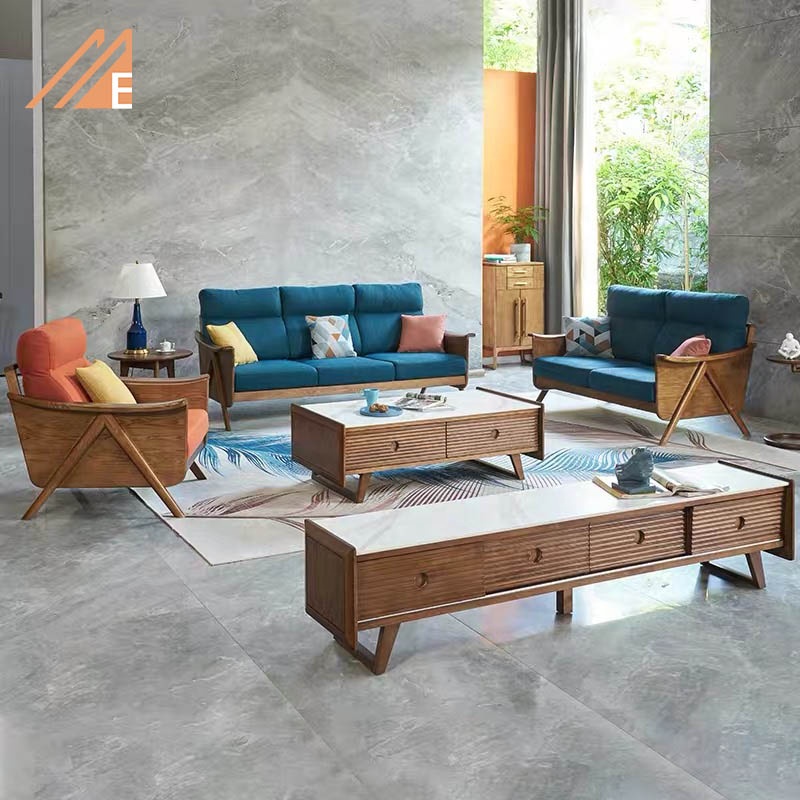 2020 New Design Living Room Furniture Solid Wood Fabric Sofa Sets For Home