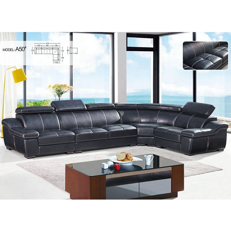 black color modern home furniture L shape sectional leather lawson sofa set
