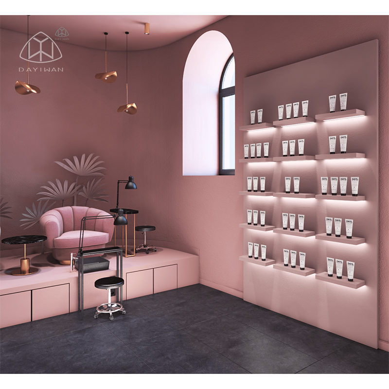 nail polish display stand salon decor reception desk luxury pink salon furniture