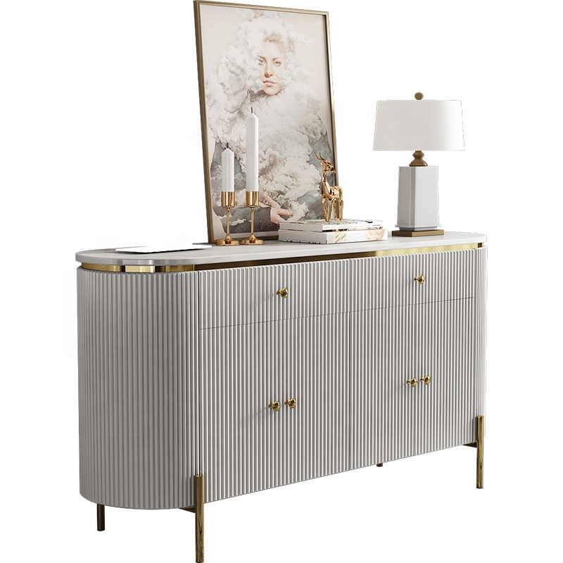 Custom marble stainless steel modern light luxury hotel sideboard buffet solid wood drawer furniture