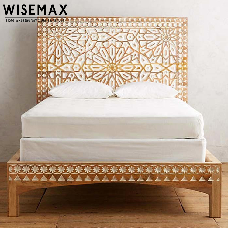 French Style Antique Wooden Crave Bed Design Hotel