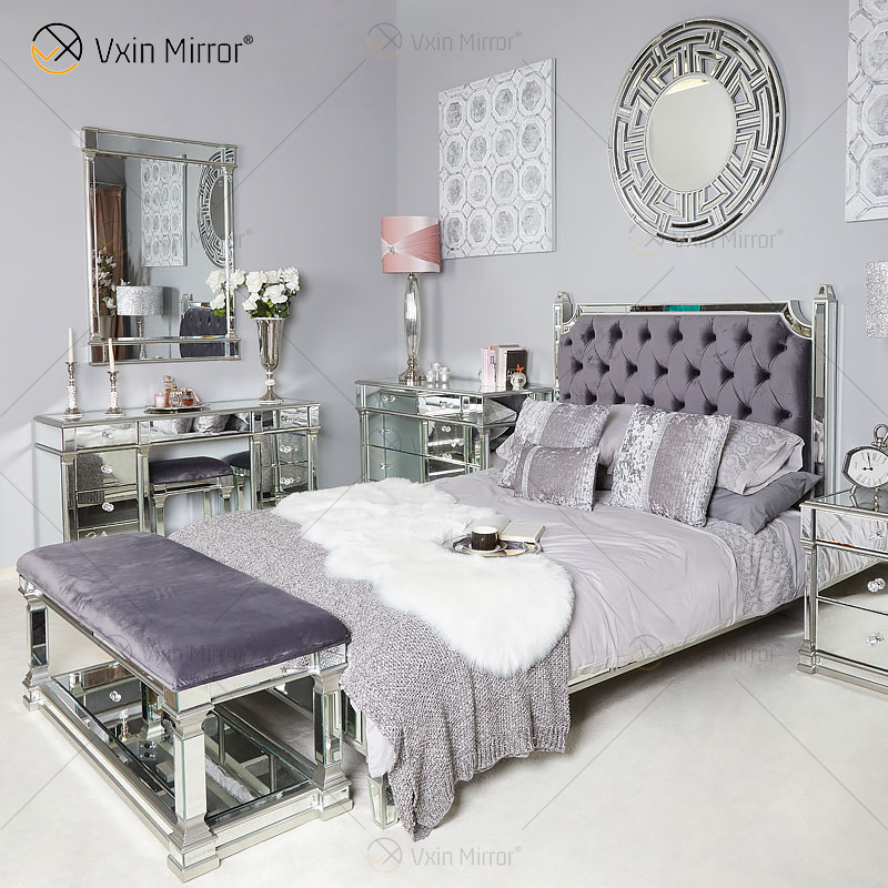 Vxin Antique mirror bed Furniture   WXWF-1082 king bed Grace Champagne silver frame mirrored bedroom