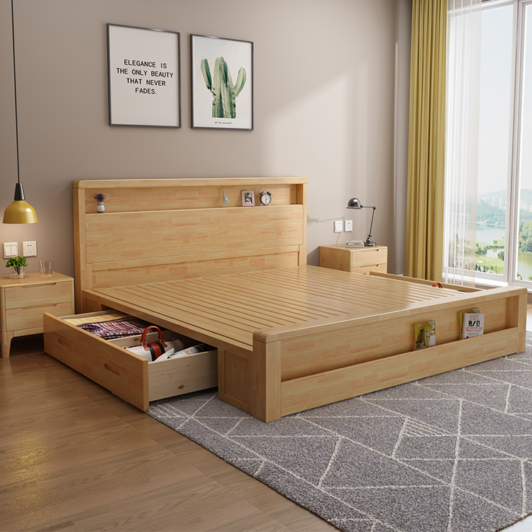 Nordic Modern Style Trundle Platform Bed With Stor