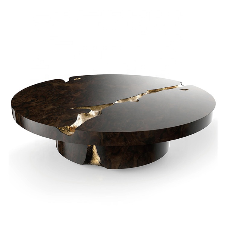luxury  gold wooden round coffee table living room furniture