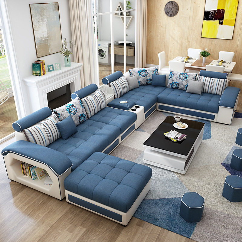 Contemporary living room sofas leather sofa set 7 seater couch longue L U shaped sectional sofa bed 