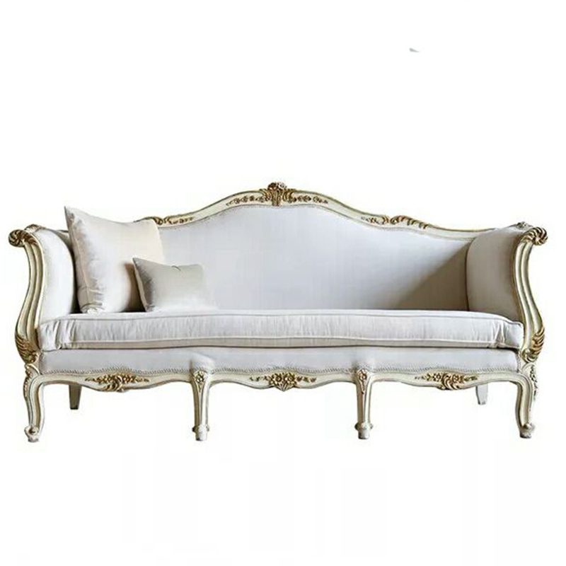 French style living room high-end fashion solid wood carved antique three-person sofa custom furnitu