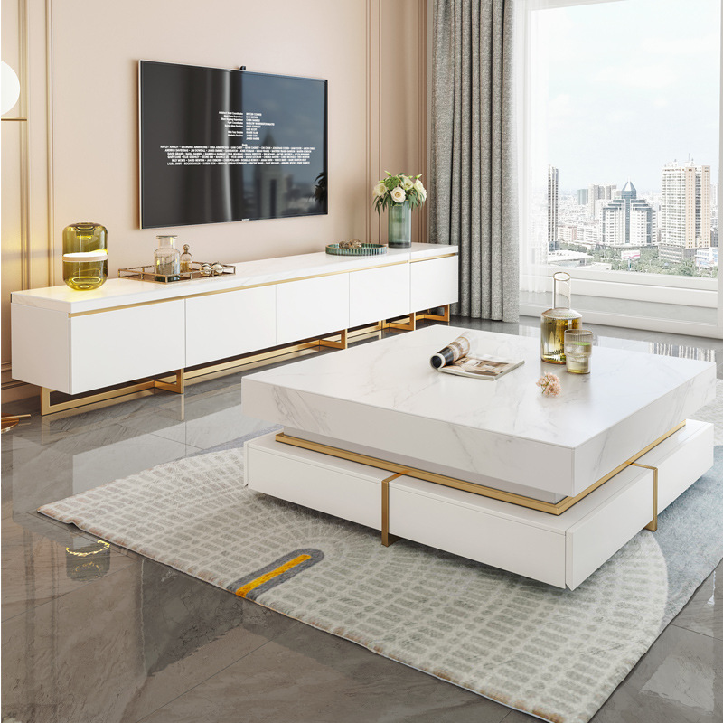 Slate coffee table TV cabinet combination light luxury modern square coffee table living room home I