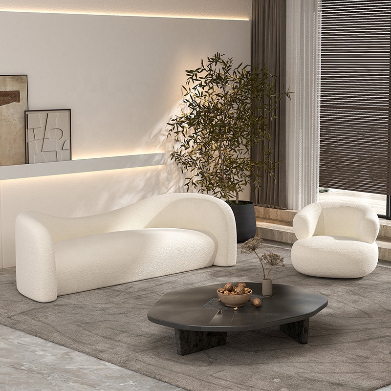 European Style Lamb Wool Office Sofa Furniture Sets Couch Living Curved Sofa