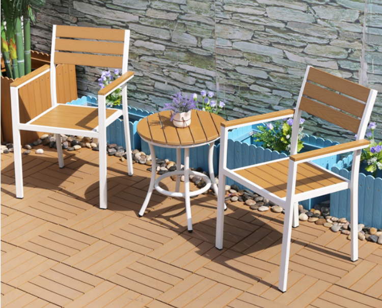 Wholesale Modern Balcony Garden Plastic Armchair Restaurant  Furniture Aluminium Plastic Wood Table 