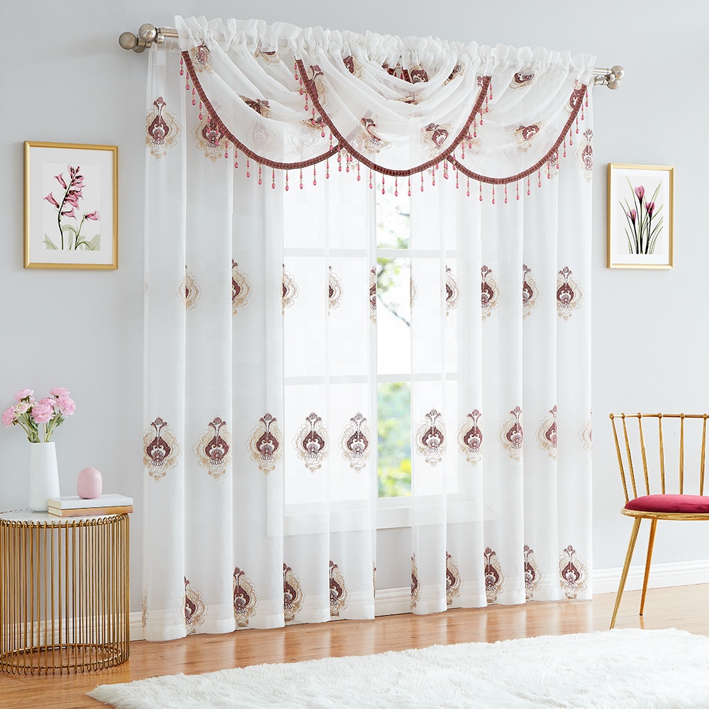 Hot selling cheap embroidery semi sheer curtain wi