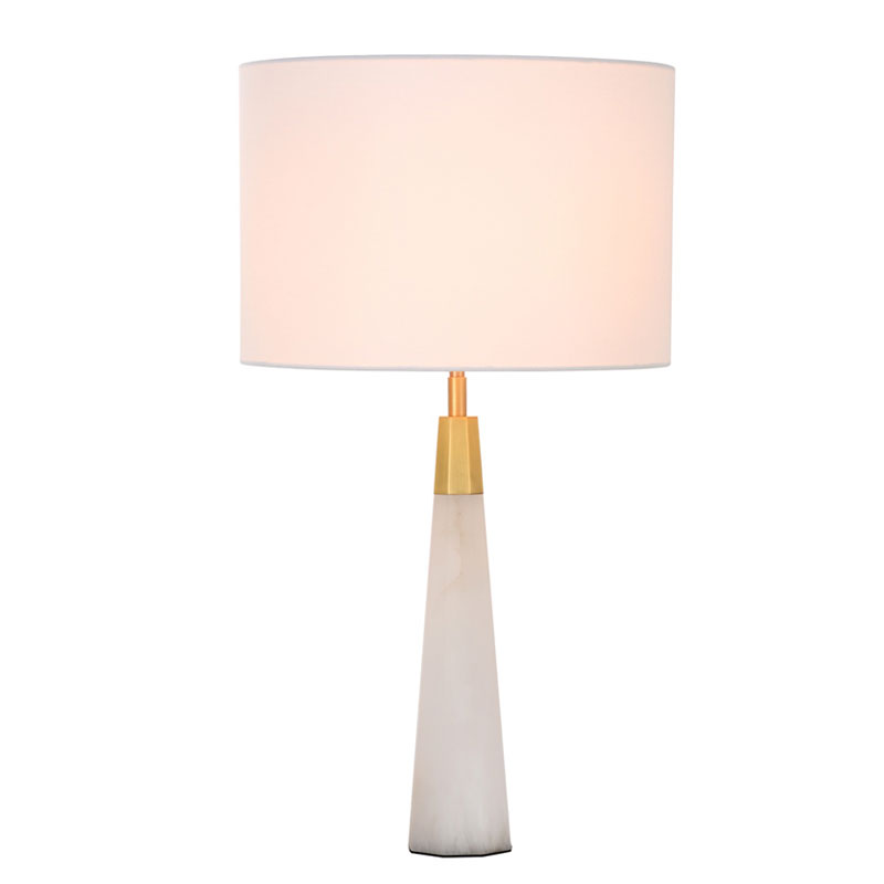 Luxury classic alabaster table lamp with fabric shade for livingroom bedroom bedside
