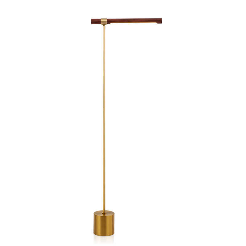 2022 New Arrival Brass Polishing Led Light Wood Standing Wooden Floor Modern Lamp