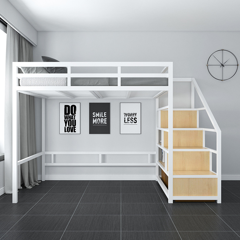 Modern metal loft bunk bed bedroom furniture with storage for adults