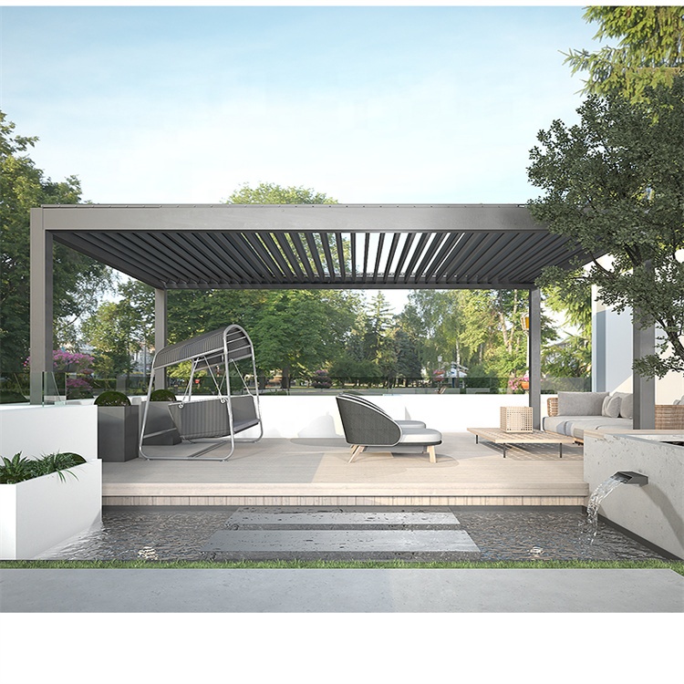 Metal Pavilion Pergola Electric Bioclimatic System Pergola Aluminum Garden Sun Shade For House Water