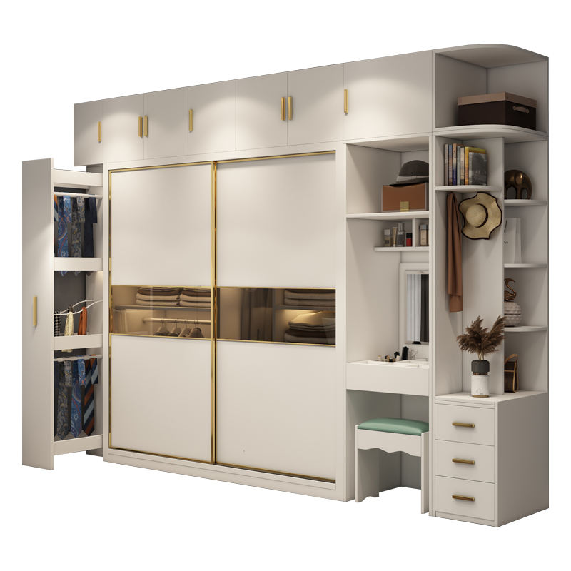 American Style Wooden Home Bedroom Furniture Wardrobe Bed Nightstand Sliding Door white Wardrobe Clo