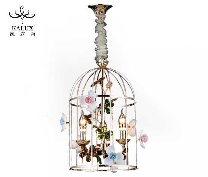 Hanging Light Sphere Birdcage Whit Crystal Petals,Modern Ceramic Roses Iron Candle Chandelier Lighti