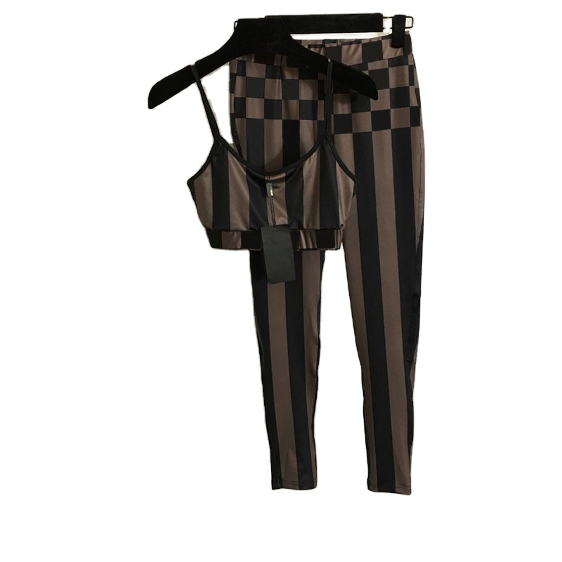 Personality Striped Yoga Outfits Summer Sexy Backless Fitness Vest Outdoor Sport Running Leggings fo