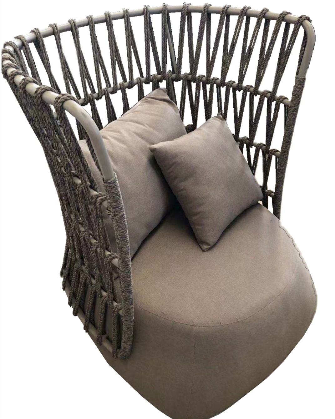 Modern creative design of rattan rope braided high back dining furniture, upholstered leisure sofa