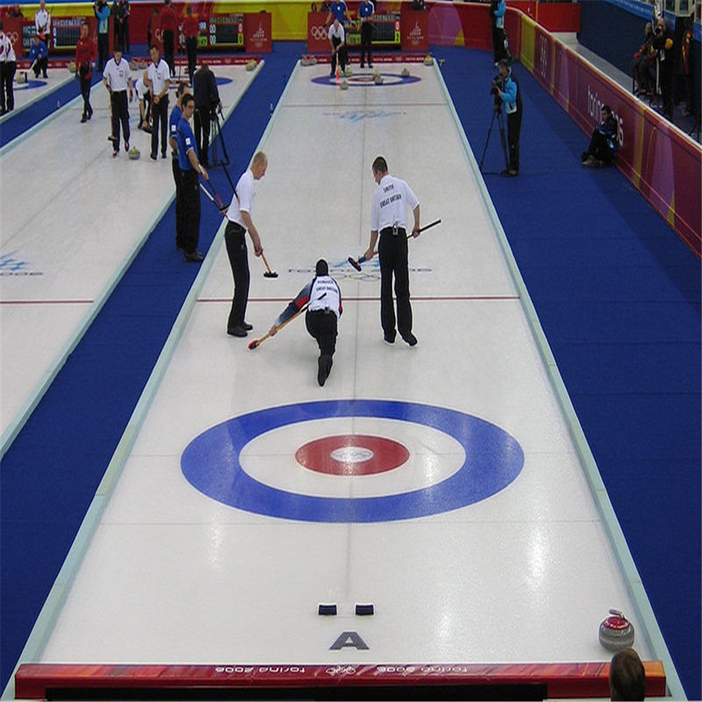 synthetic ice panel for curling sports with curling stone