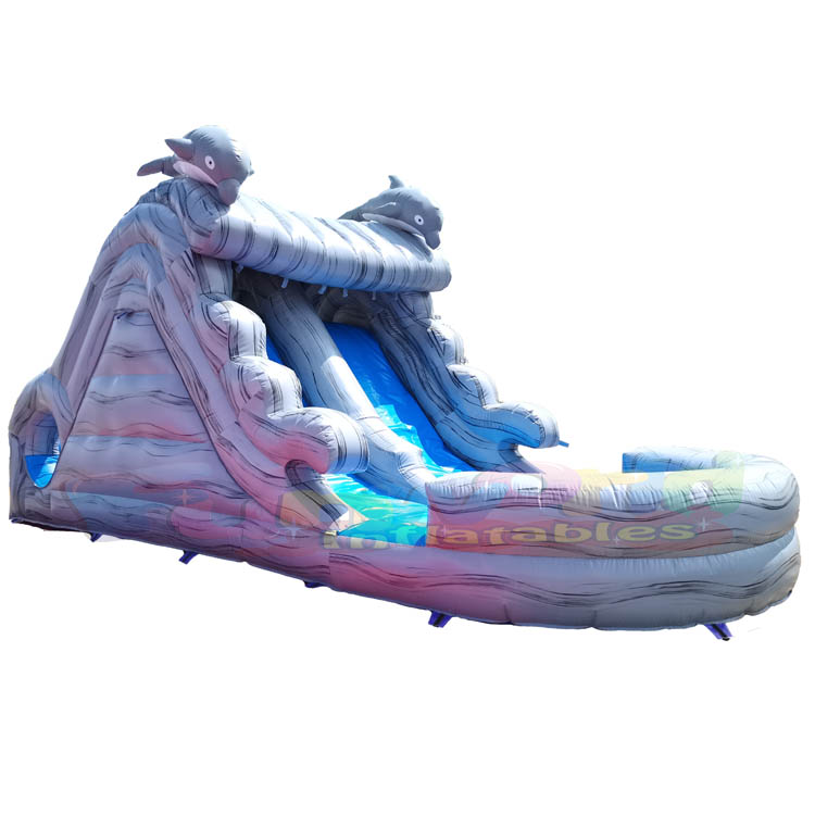Outdoor Summer Games Backyard Large Size Bounce House Water Slide Dolphin Inflatable Water Slide Wit