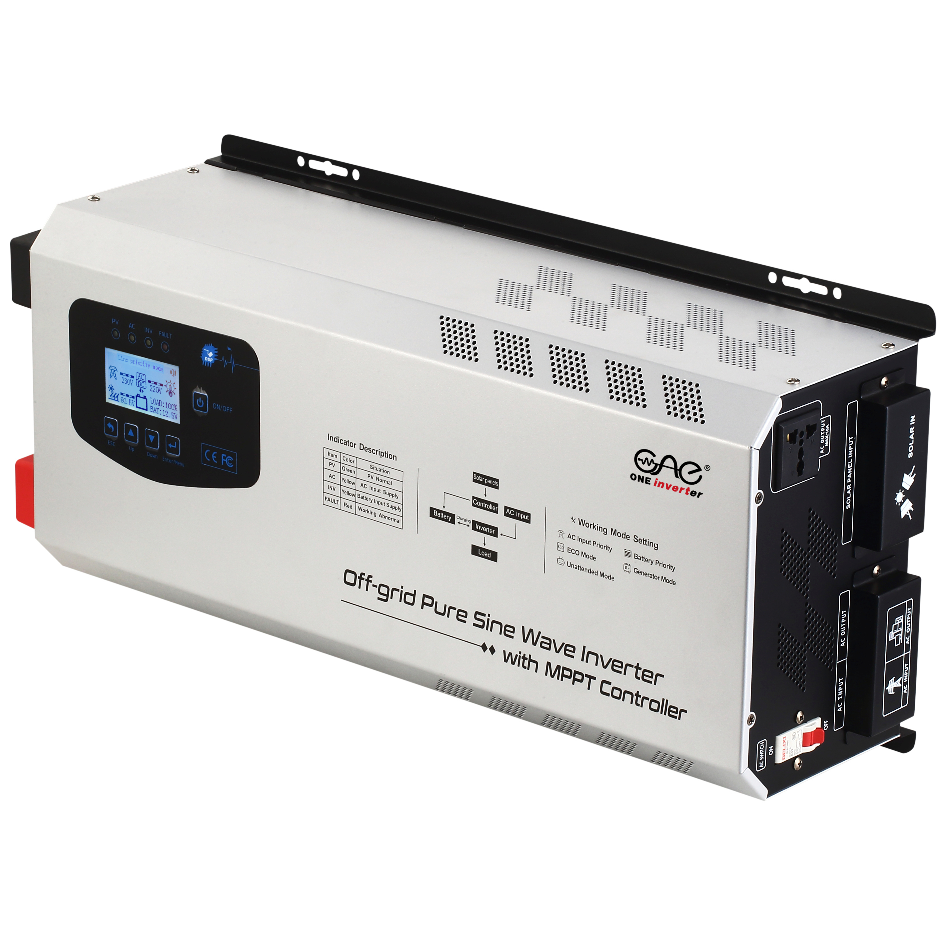 12/24/48v output 120vac 220vac off grid hybrid inverter 1kw 2kw 3kw 5kw 6kw mppt sine wave solar inv