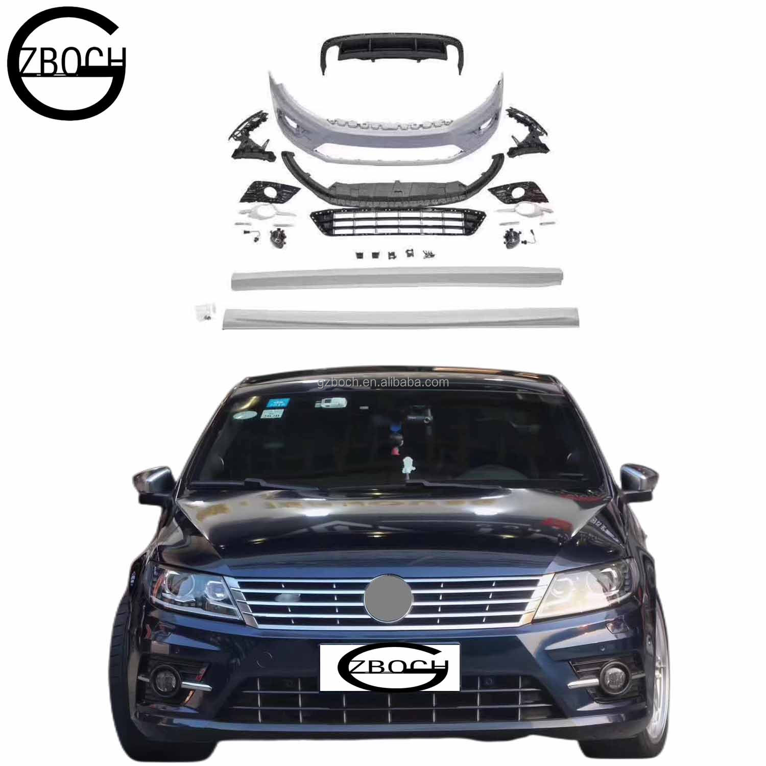 Automotive Parts Car Bumper For 2012+ VW CC change to R line Front car bumper Auto Grill Side Skirts