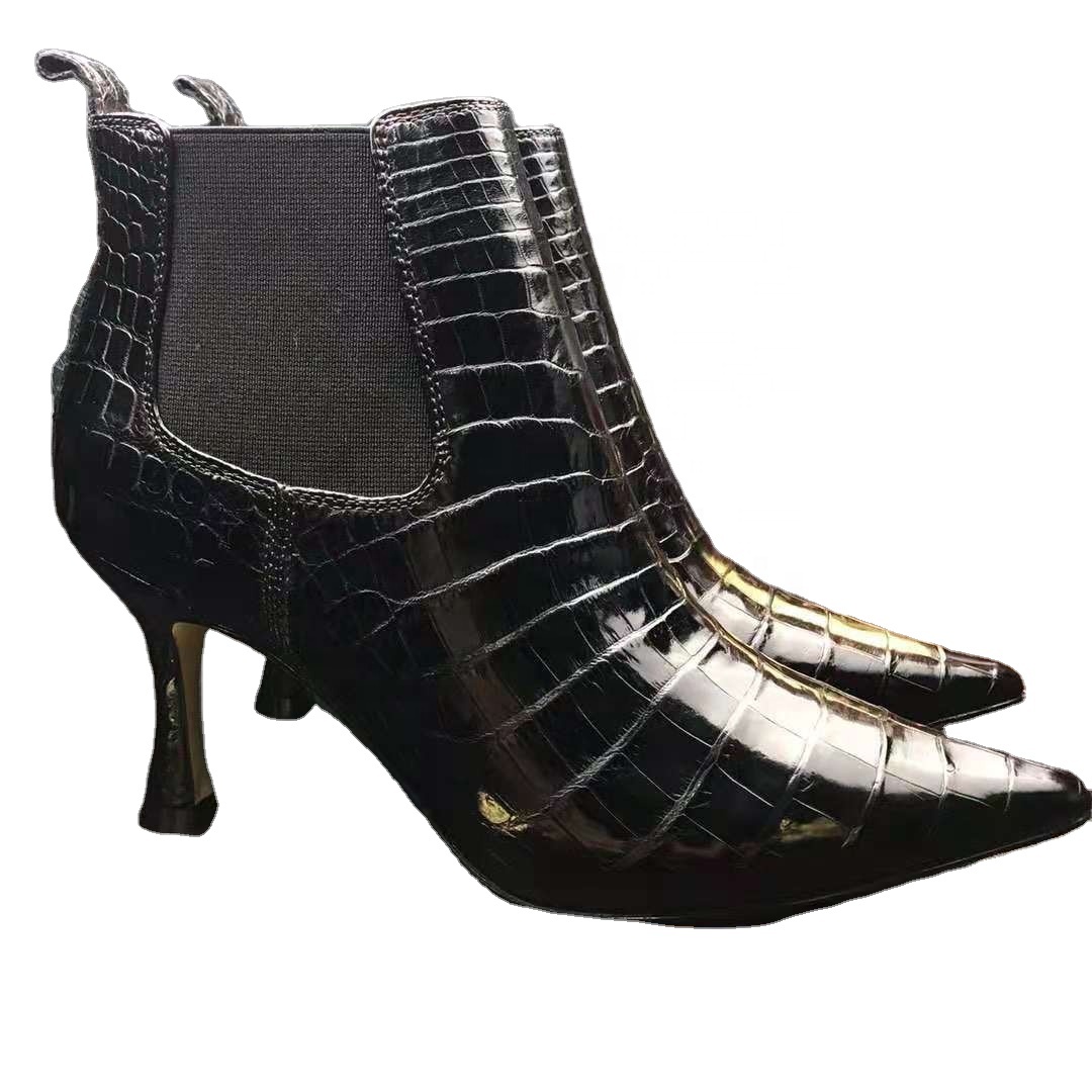 High quality black genuine crocodile leather ankle