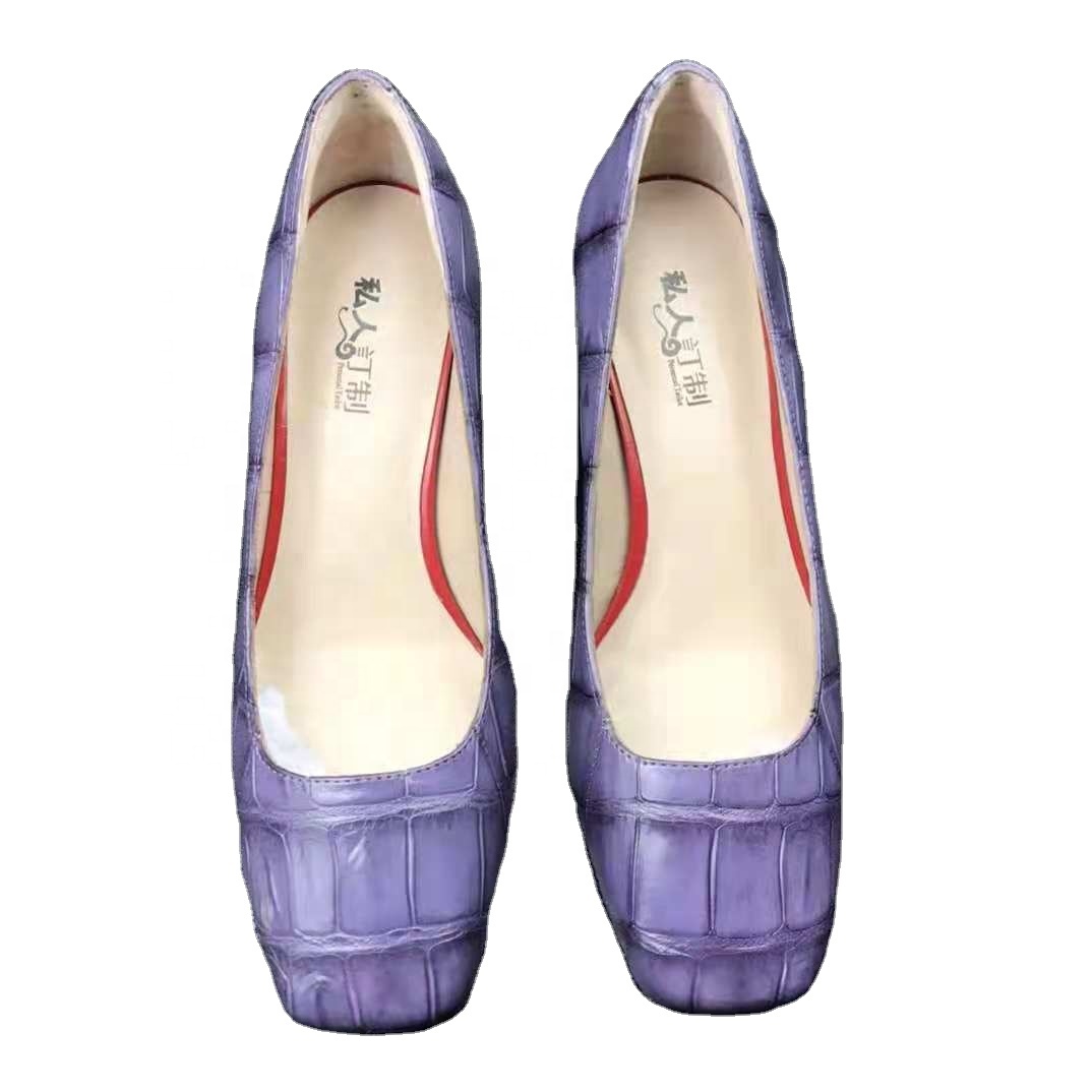 Hot selling crocodile leather pump women low heel 