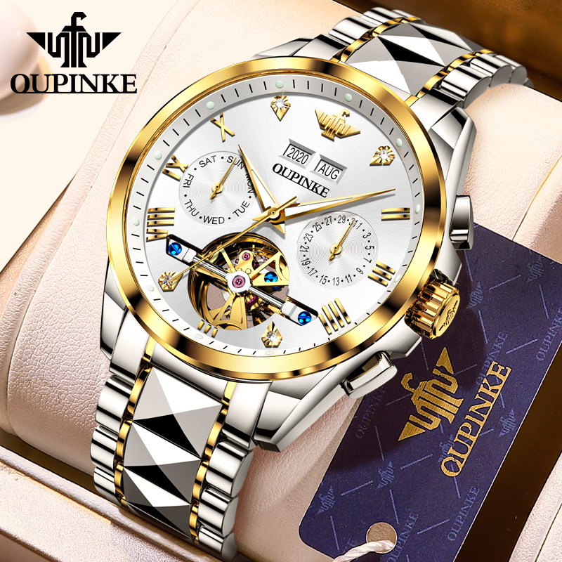 Custom Watches Tourbillon Luxury Skeleton Complete Calendar Display OEM Logo Men's  Waterproof Autom
