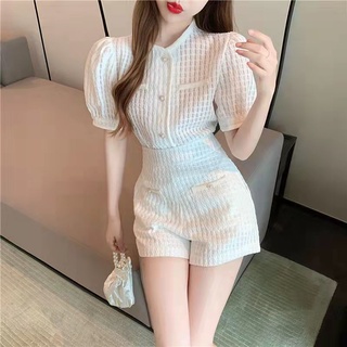  Yujie Summer Suit Women 2022 New Style Ladies Age-Reducing Top High Waist Slimmer Look Shorts Fashi