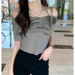 2022 Korean women cotton retro printed T-shirt short sleeve V collar