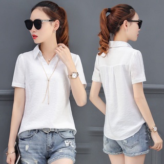 cotton shirt women short-sleeved 2021 women's trendy loose clothes professional white shirt V-neck t