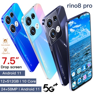 Rino8Pro 5G Smartphone 7.5inch HD Full Screen 12GB+512GB Memory Camera 24MP+58MP telefon murah Facto