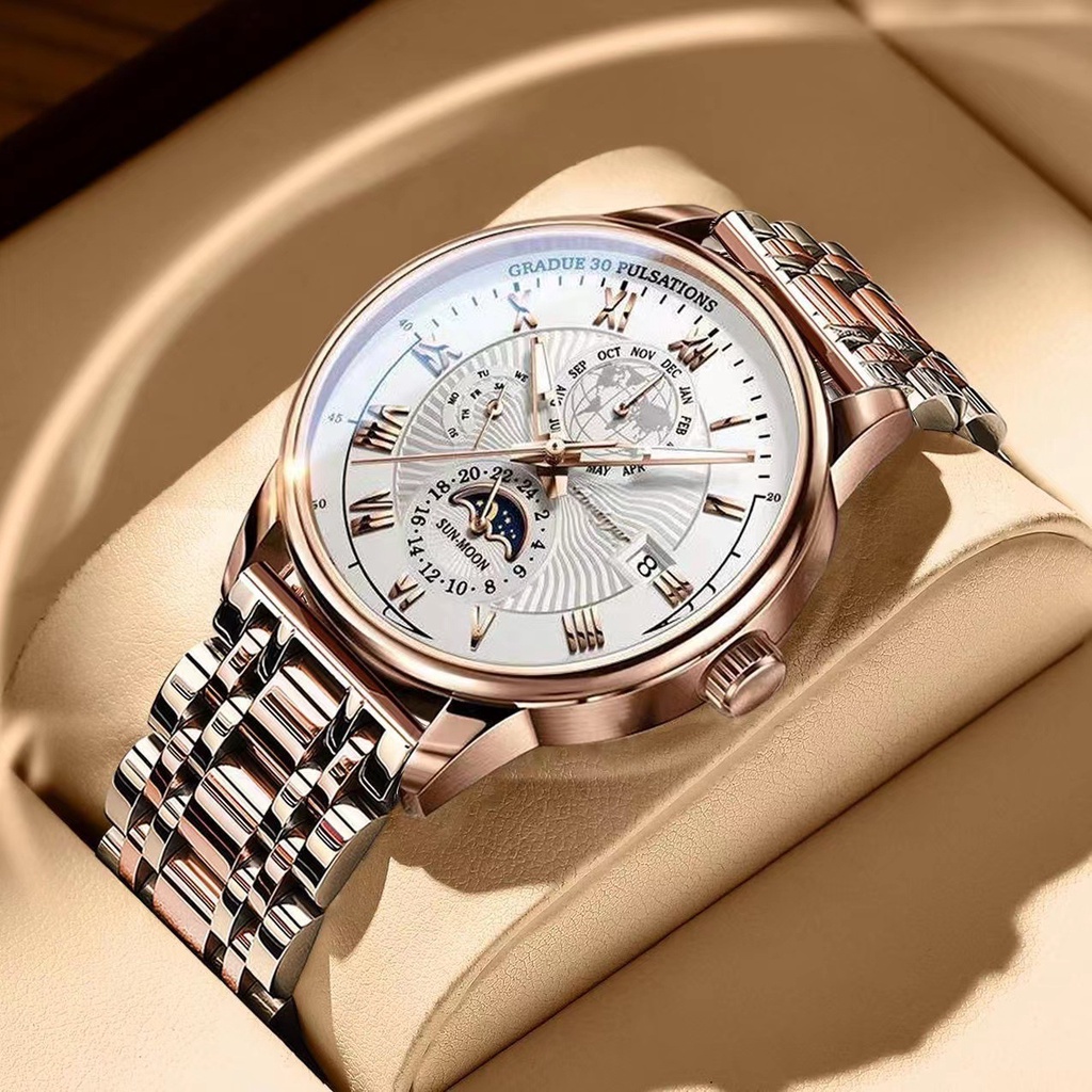 POEDAGAR Men's Waterproof Luminous Calendar Watch Ultra-thin Quartz Watch