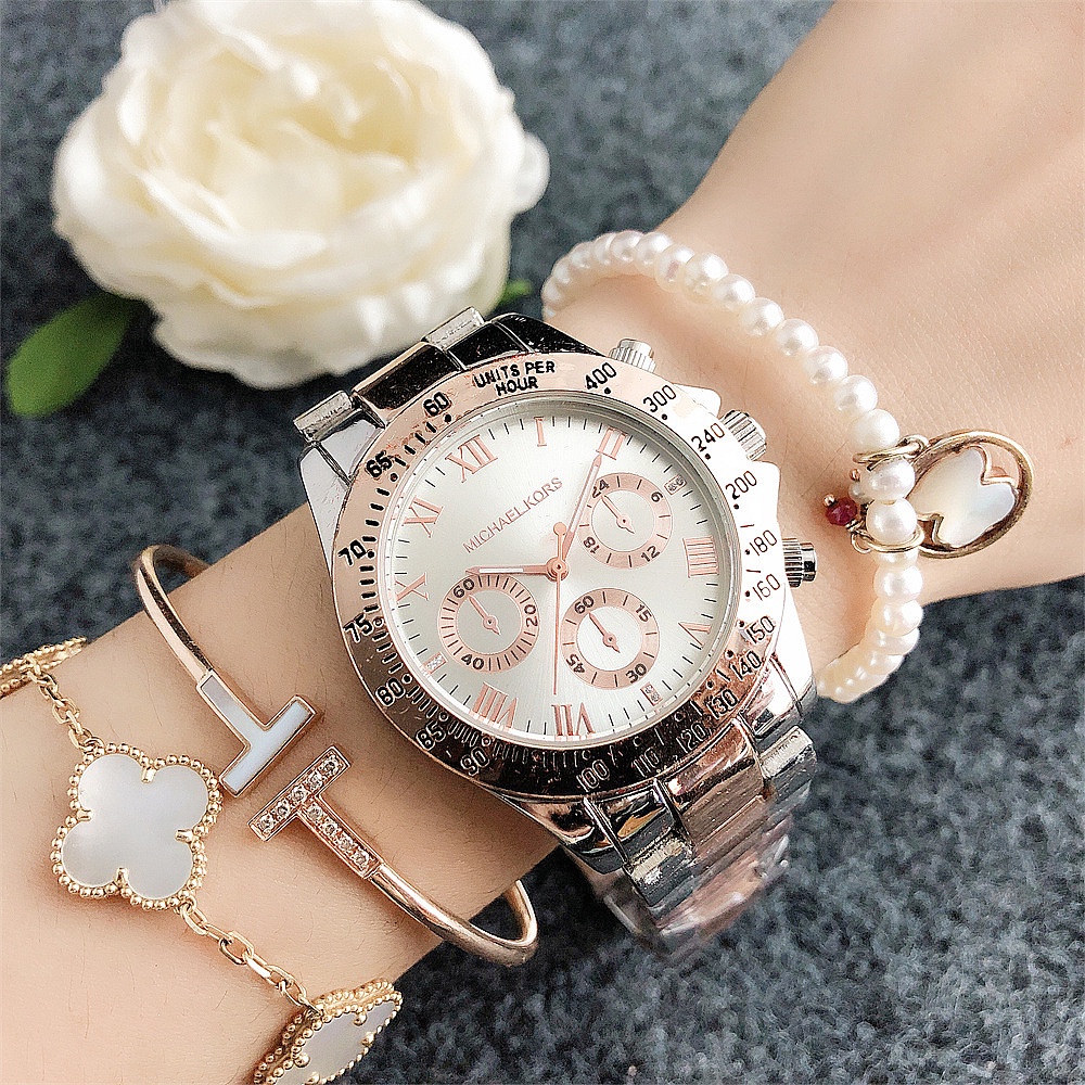 MK Women Watch Stainless Steel Casual Three Dial Watch For Women Jam Tangan Wanita