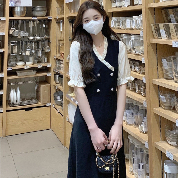 French Hepburn Vintage Style V-Neck Ruffle Sleeve A-line Dresses Women's Gentle Fairy Princess High 