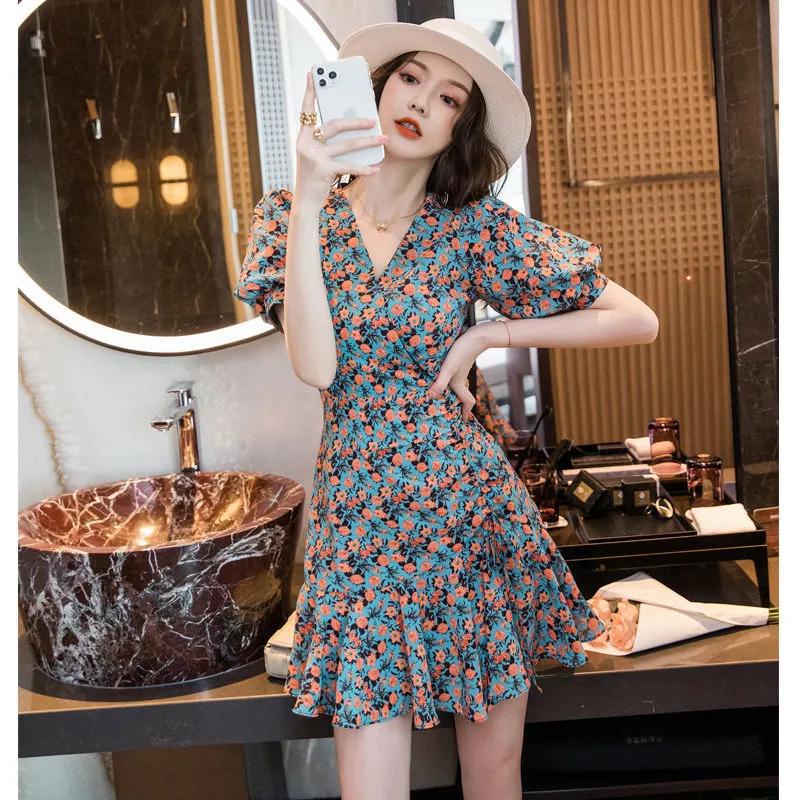Summer Floral Dress Female New Style ins Slimmer Look Student Skirt A-Shaped