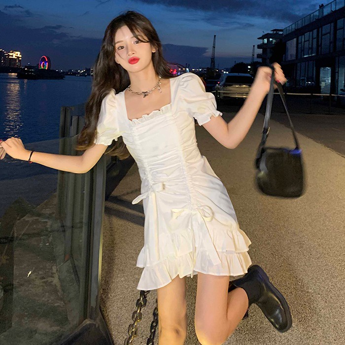 white dress summer formal dress for women graduation casual dress civil wedding dress elegant puff s